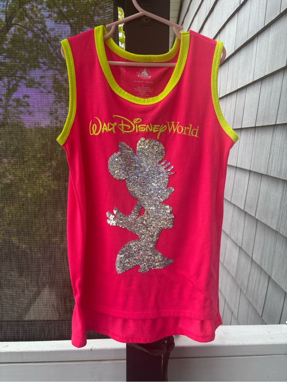 Disney Girls' L Hot Pink Minnie Tank with Neon Trim and sequins